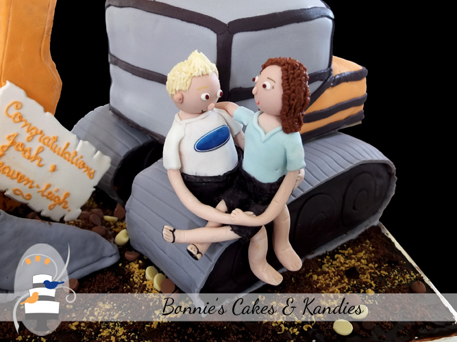 Personalised gumpaste figurines - excavator engagement cake  |  Bonnie's Cakes & Kandies