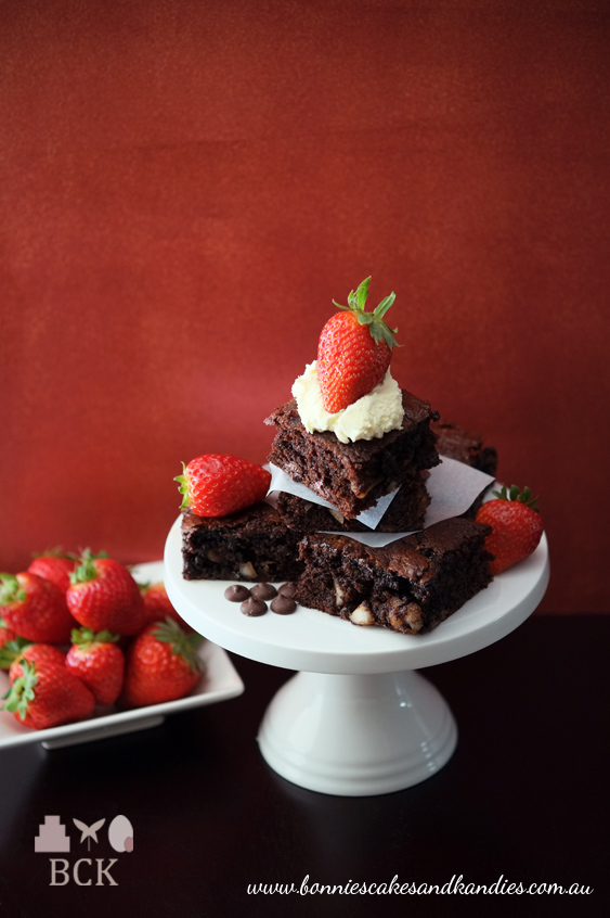 Grain free macadamia birthday brownies with fresh cream & strawberries (Gluten Free)  |  Bonnie's Cakes & Kandies, Gympie