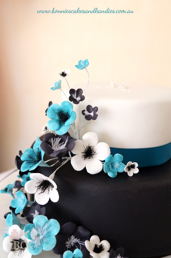 Black, white & blue, two tier engagement cake  |  Bonnie's Cakes & Kandies, Gympie
