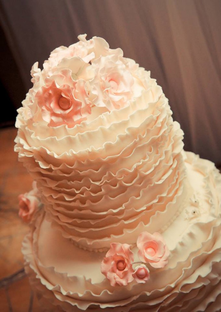 Extended height ruffle wedding cake by Bonnie's Cakes & Kandies, beautifully and artistically photographed by Mitchell J Carlin Wedding Photographer.