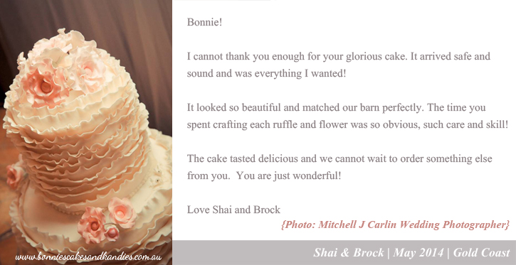 Kind words from Shai & Brock who were married at the Boomerang Farm in Mudgeeraba last year. Photograph by Mitchell J Carlin Wedding Photographer.